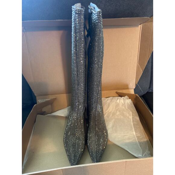 Tried On Only Zara Rhinestone Zip Boots Gray Silver Size 38 (US 7.5) Pointed Toe - Picture 6 of 8